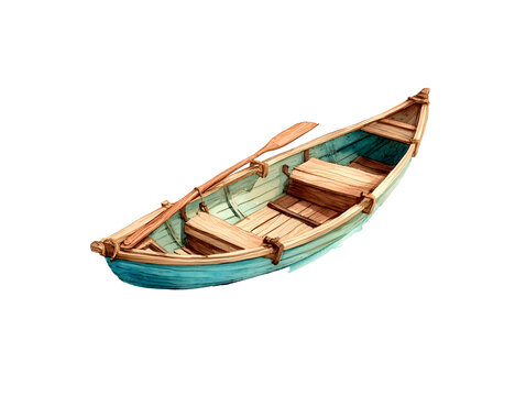 simple watercolor illustration of a chibi Pirogue Isolated on a white background minimal style beautiful colors childrens book aesthetic no shadows