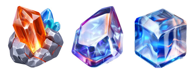 Fototapeta premium Glossy Translucent Crystals in 3D Render, Stunning Energy and Color Effects