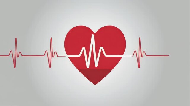 Red heart with heartbeat line, cardiology medical pulse animation 4k