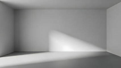 Clean empty room with pale grey walls, shadow gradient from natural light, smooth flooring, perfect neutral photography background