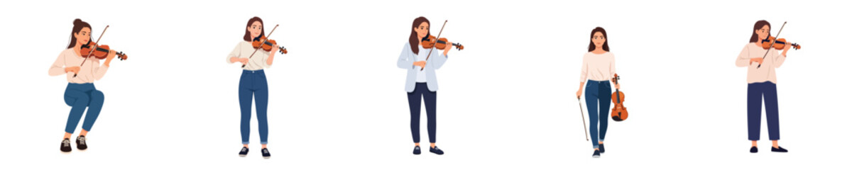 Female Musician Violin Player Flat Vector Character Illustration Set © NineteenVisualStudio