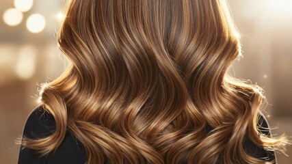 Luxurious brown hair with soft curls and highlights, hair care beauty and hair styling concept.