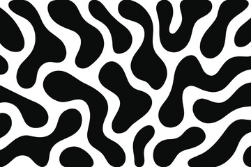 Minimal Abstract Organic Fluid Shapes Pattern with Smooth Wavy Blobs in Black and White Clean Seamless Vector Background for Modern Design