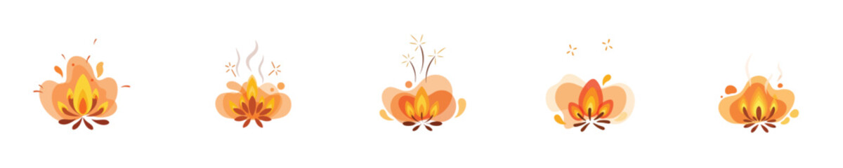 Camp Fire Abstract Flat Vector Bonfire Flame Illustration Set