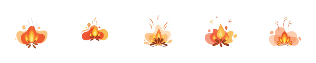 Camp Fire Abstract Flat Vector Flame Illustration Collection Set