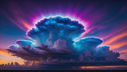 massive glowing clouds shaped like waves, vibrant surreal sky