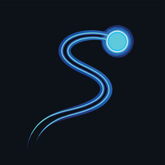 Abstract glowing neon blue line gracefully curving on a dark background, futuristic digital art