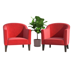 Zwei rote Sessel mit Pflanze – modernes 3D-Interior - PNG