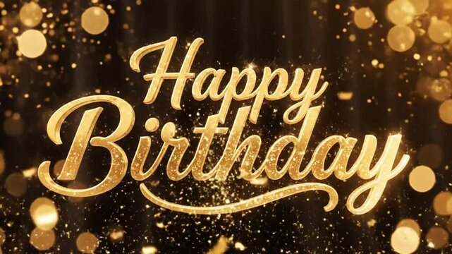 Animated birthday greeting with golden text and sparkling celebratory effects