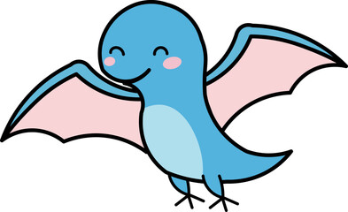 Happy blue flying creature with pink wings and a cheerful smile