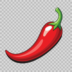 Vibrant red chili pepper with a glossy sheen, isolated on white, symbolizing spice and heat