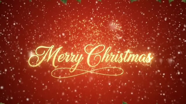 Festive Merry Christmas animation with snow, fireworks and holly border decoration perfect for