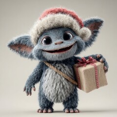 Adorable cat brings a touch of christmas cheer. Advertising photo. Subtly enhanced christmas scene featuring a happy cat and gift. Promotional poster. Film poster.