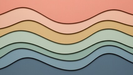 Abstract Layered Paper Cut Wave Background with Pastel Earth Tone Colors
