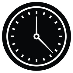 Classic black and white simple clock icon, representing time and punctuality.