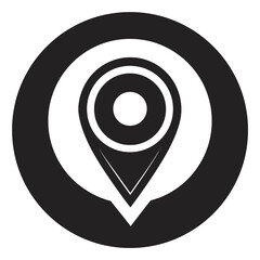 Simple black and white map marker icon, signifying location and navigation.