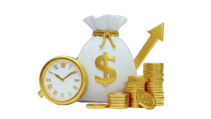 Time is Money: Clock, Bag of Money, and Growth Arrow