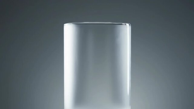 Close-up of a clear glass cylinder against a dark background, showcasing its smooth texture and reflective surface.
