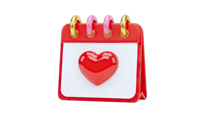 Valentine's Day Calendar with Heart Icon on White Background