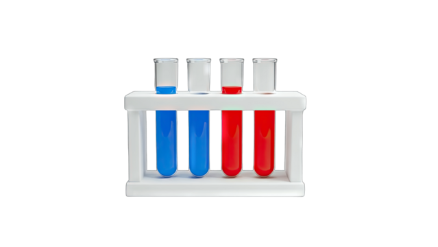 Test Tubes with Colored Liquids in a Rack, Isolated - Powered by Adobe