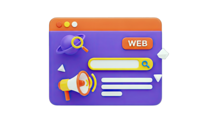 3D Web Interface with Search, Megaphone, and Planet - Digital Marketing Concept