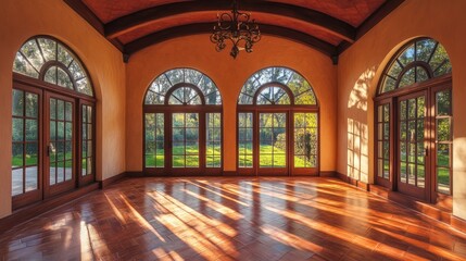 Sunlit Interior: A Luxurious Room with Arch Windows