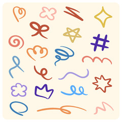 Fun and Playful Colorful Hand-Drawn Doodle Design Elements Set