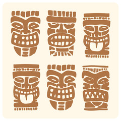 Hand Drawn Polynesian Tiki Mask Vector Set