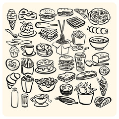 Mega Doodle Collection of Various Foods and Meals