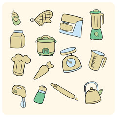 Pastel Kitchen Cooking and Baking Utensil Appliance Doodle Set