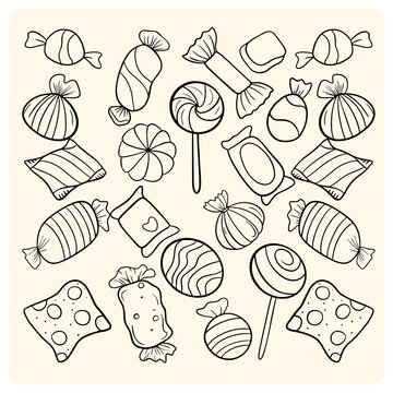 Large Assortment of Candy and Lollipop Doodles Background