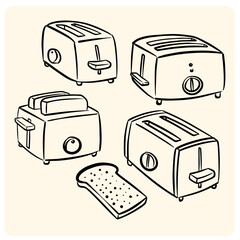 Toaster and Toast Doodle Illustrations
