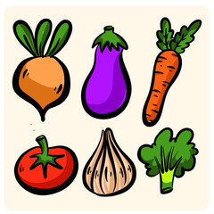 Vibrant Cartoon Hand-Drawn Root Vegetables