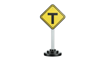 T-Intersection Road Sign Isolated on White Background