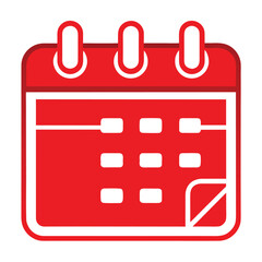 Stylized red calendar icon on a white background, symbolizing dates and planning.