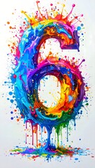 Colorful Paint Splash Letter 6 Abstract Typography Art