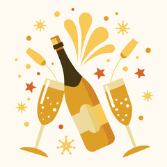 Golden champagne bottle ready for pouring, capturing the essence of celebratory toasts and luxurious festivities.