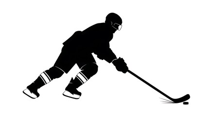 Fototapeta premium Silhouette of a Hockey Player in Action on the Ice.