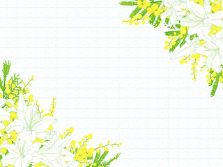 ゆりとミモザの背景③ななめ_白タイル