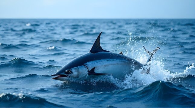 a large tuna fish that jumped out of the sea water