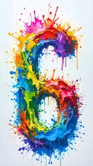 Colorful Paint Splash Letter 6 Abstract Typography Art