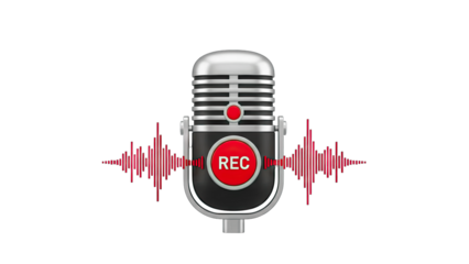 Vintage Microphone Recording Audio Waves on White Background