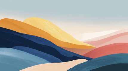 Vibrant Painted Landscape of Abstract Hills at Sunrise