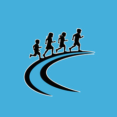Silhouetted Children Running on a Curved Path - Childhood, Progress & Dynamic Movement Icon