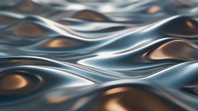 A close-up view of a metallic surface with wavy patterns and reflective gold accents