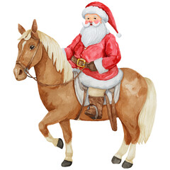 watercolor of Santa Clause riding a horse