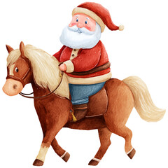 watercolor of Santa Clause riding a horse