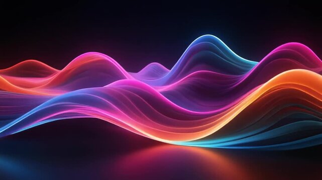 Dynamic Wavy Lines in Gradient Color on Dark Background with Soft Lighting Create Abstract Movement