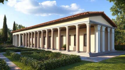 Obraz premium Neoclassical Villa Architectural Rendering: A Serene Mediterranean Design