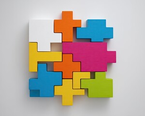 Obraz premium Colorful Interlocking Geometric Puzzle Pieces